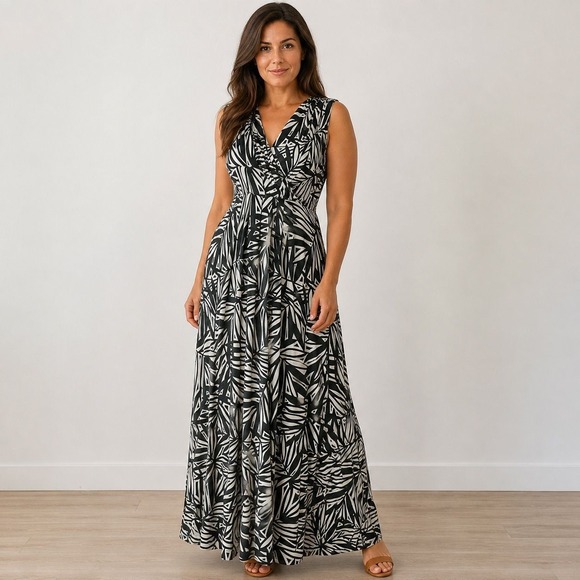 Mario Serrani Italy Dresses & Skirts - Mario Serrani Italy Green White Palm Geometric Maxi Dress Sleeveless L